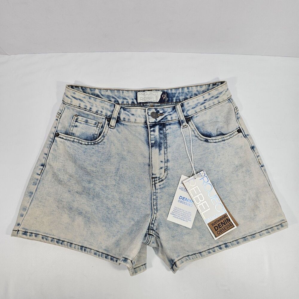 Project Rebel Junior Size 9 High Rise Light Wash Denim Shorts NWT
